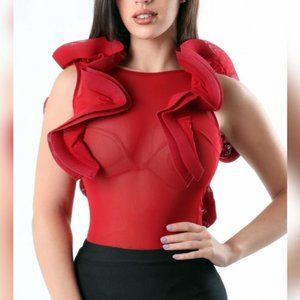 Mesh Ruffle Bodysuit